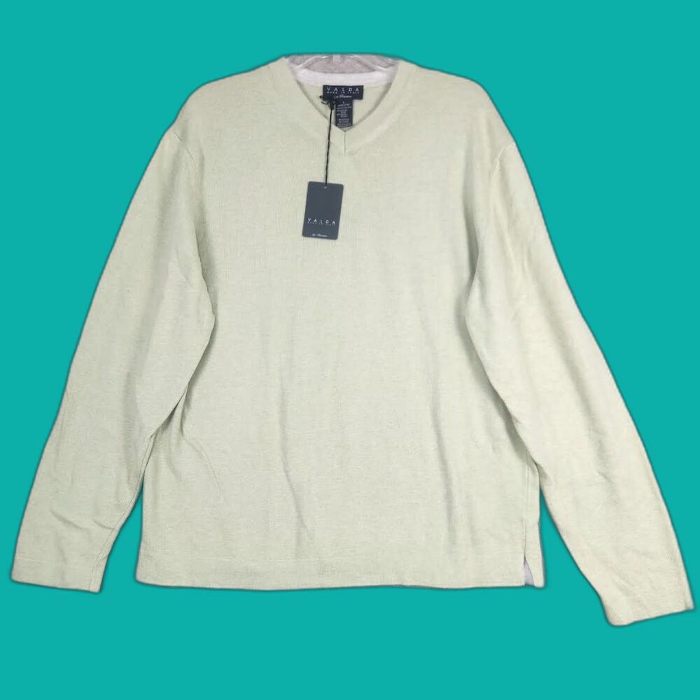 Valda Made In Italy  Jscano Men's Sweater Light Green V-Neck Sweater Size Large